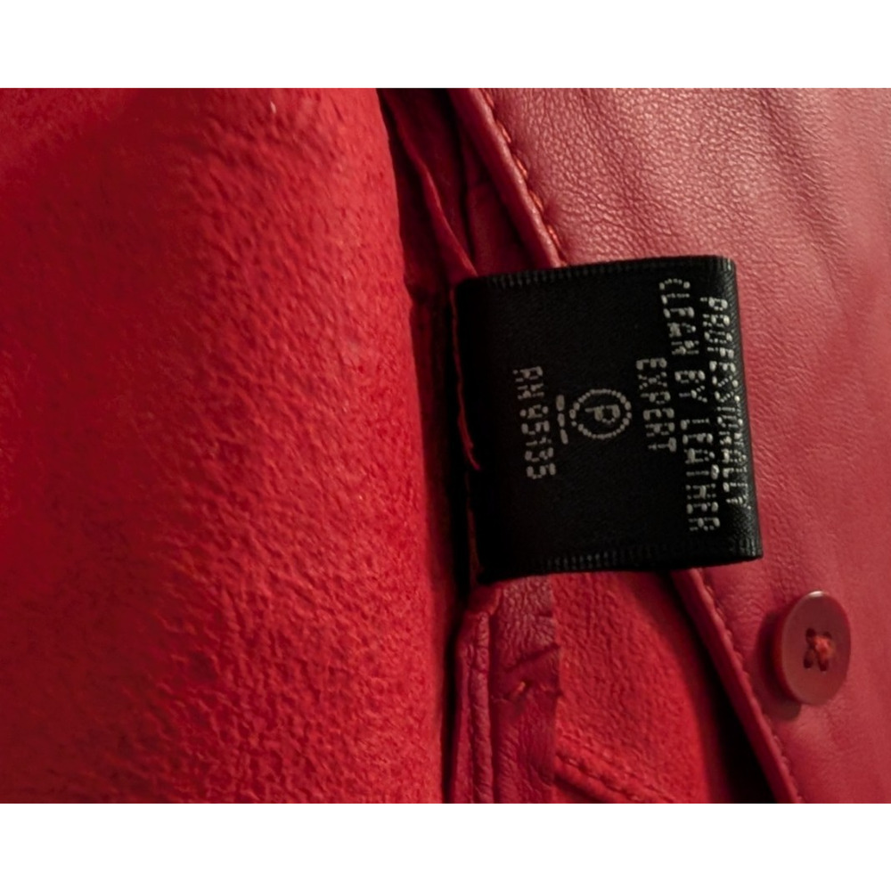 Lafayette 148 New York Lambskin Leather Button Up Shirt Red Size 16 NEW - Picture 7 of 8